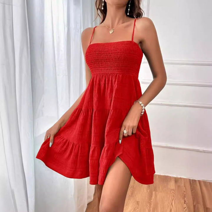 Damen luftiges Sommerkleid mit legerem Schnitt und eleganten Spaghetti-Trägern Drune