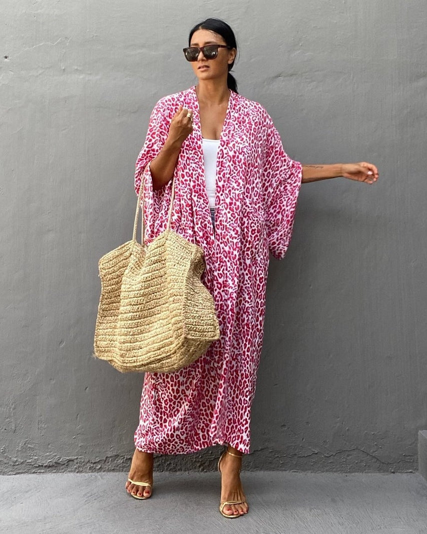 Damen Kimono-Robe mit Leopardenmuster Drune