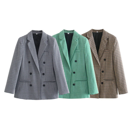 Damen Karierter Blazer mit doppelter Knopfleiste Drune