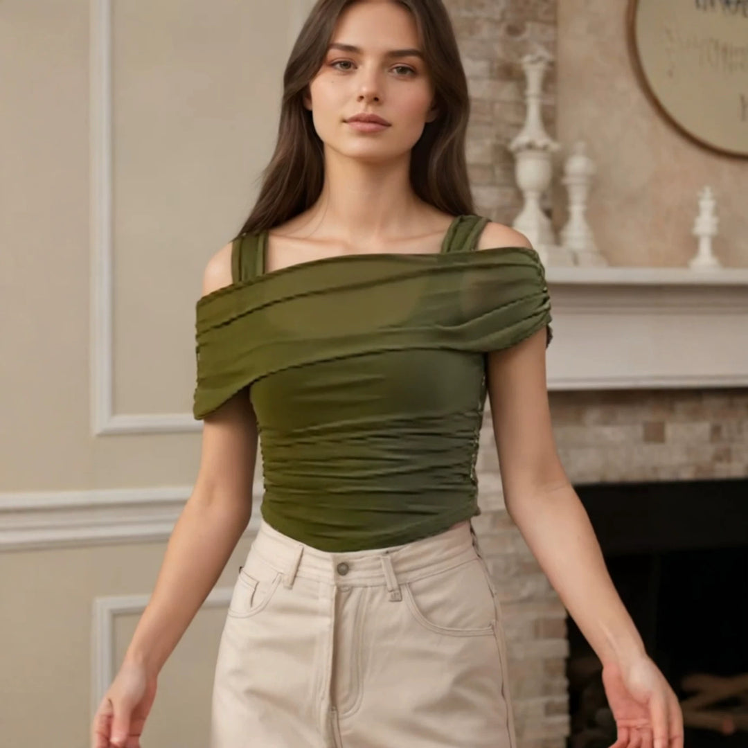 Damen Off-Shoulder Oberteil mit Raffung Drune
