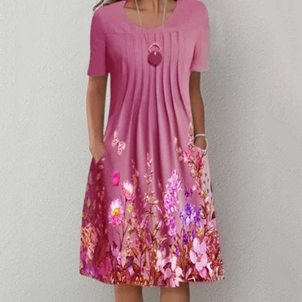 Damen Casual Kleid mit floralem Design und plissierten Details Drune
