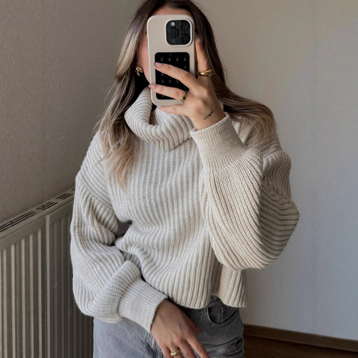 Damen Grobstrickpullover mit hohem Kragen und weit geschnittenen Ärmeln Drune