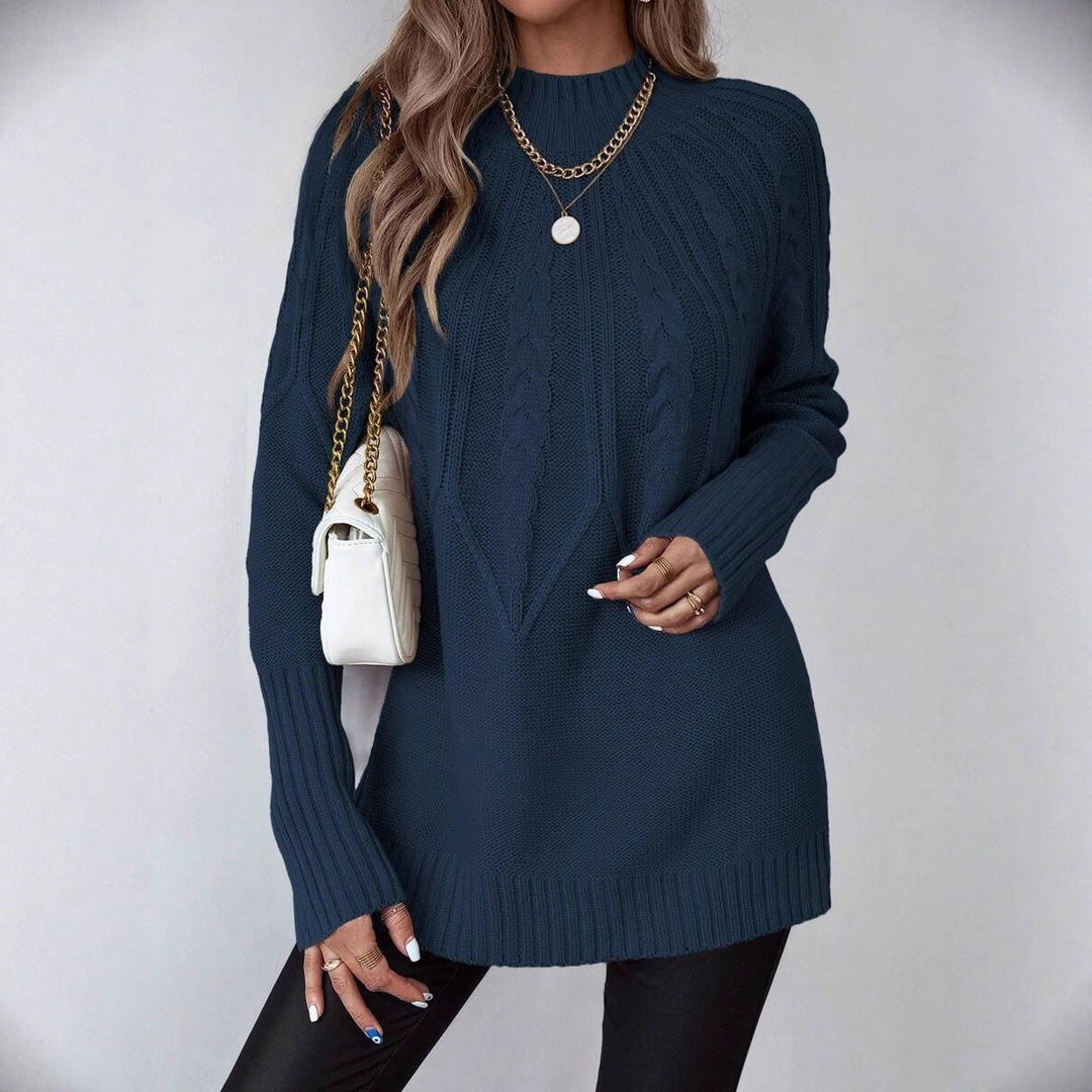 Damen Großer Strickpullover mit detailverliebtem Zopfmuster und hohem Kragen Drune
