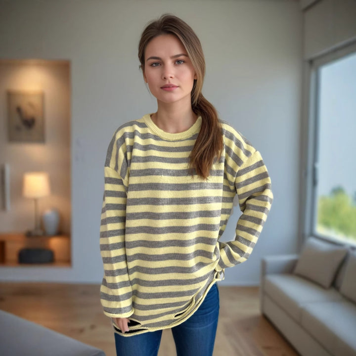 Damen lässiger Oversize-Pullover mit breiten Streifen Drune
