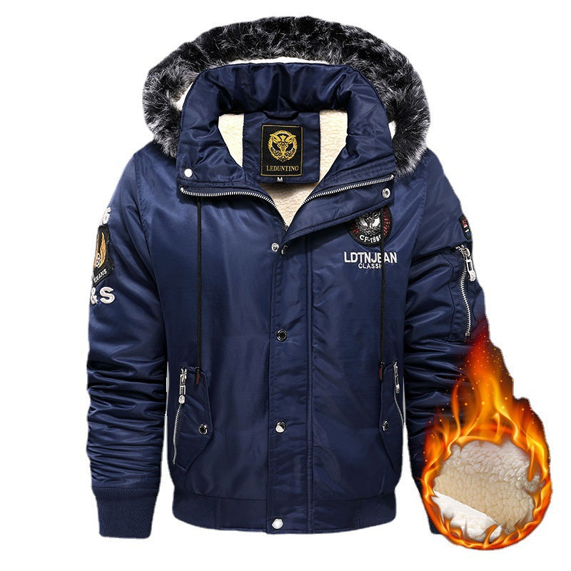 Herren nan gefütterte Winterparka mit Teddyfutter, Kunstfellkapuze und multiplen Reißverschlusstaschen Drune