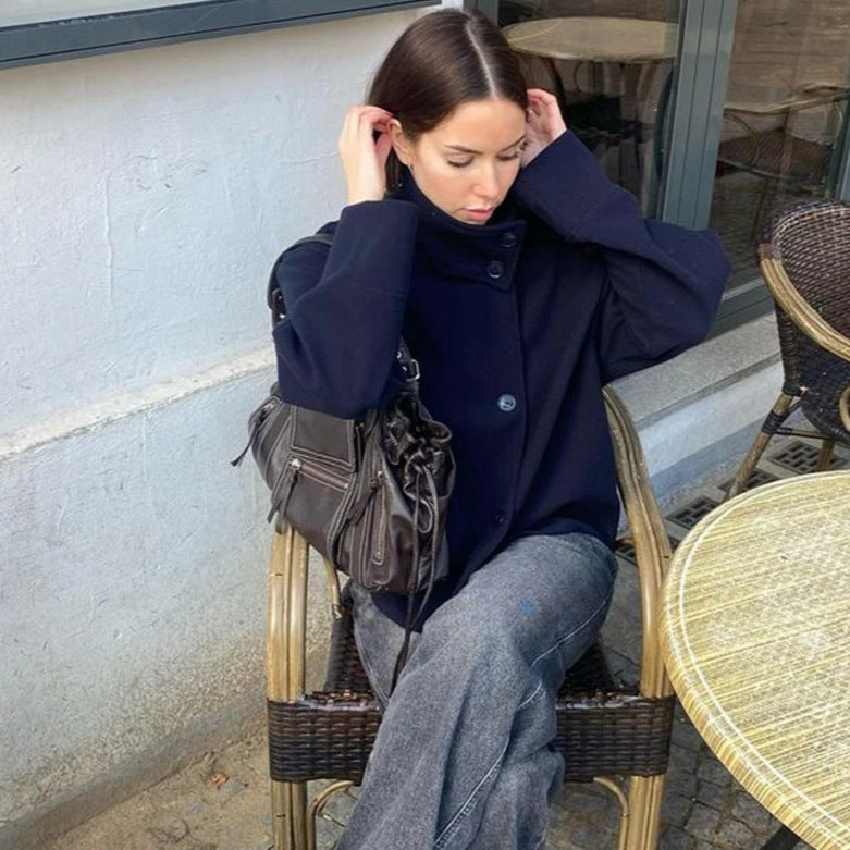 Damen moderne und praktische Kurzjacke mit hochschließendem Kragen Drune