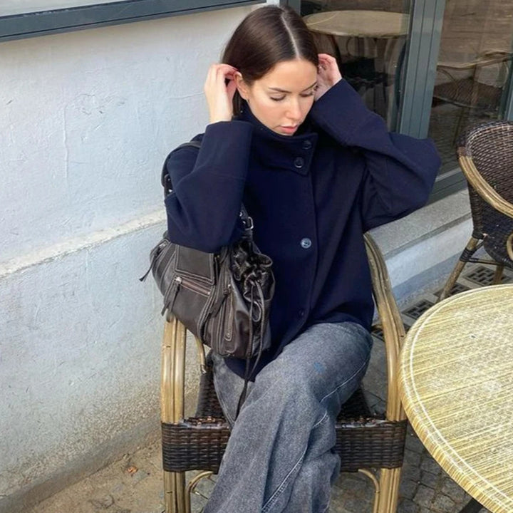 Damen moderne und praktische Kurzjacke mit hochschließendem Kragen Drune