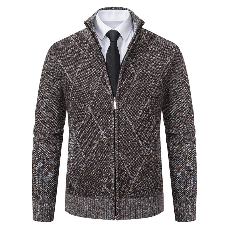 Herren modische Strickjacke mit hohem Kragen und stilvollem Zopfmuster Drune