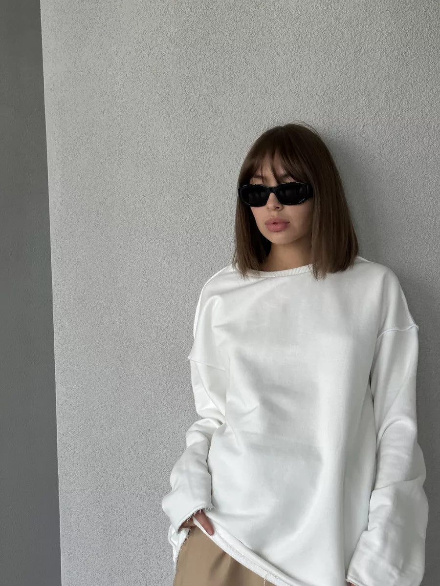 Damen lässiger Oversize-Pullover mit weitem Schnitt und strukturiertem Stoff Drune