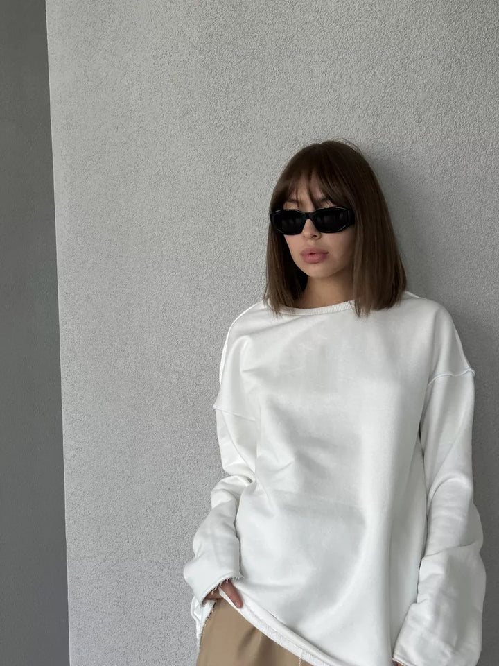Damen lässiger Oversize-Pullover mit weitem Schnitt und strukturiertem Stoff Drune