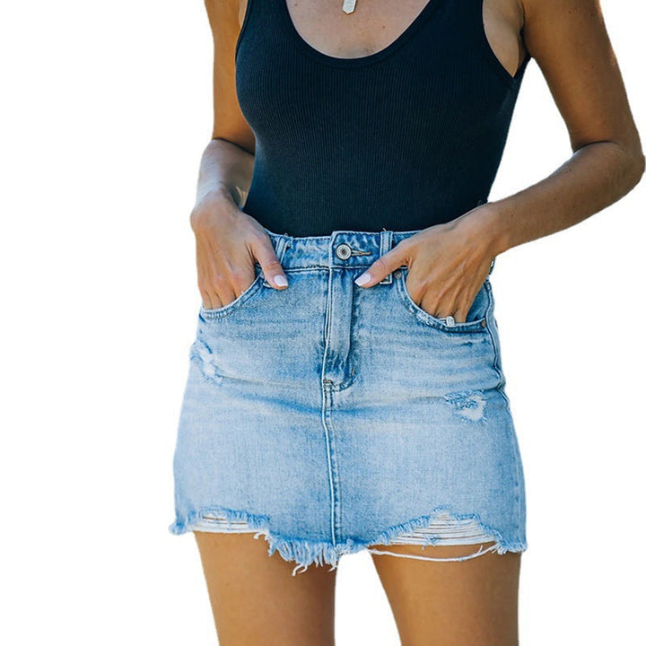 Damen Jeansrock mit fransigem Saum und lässigem Schnitt Drune