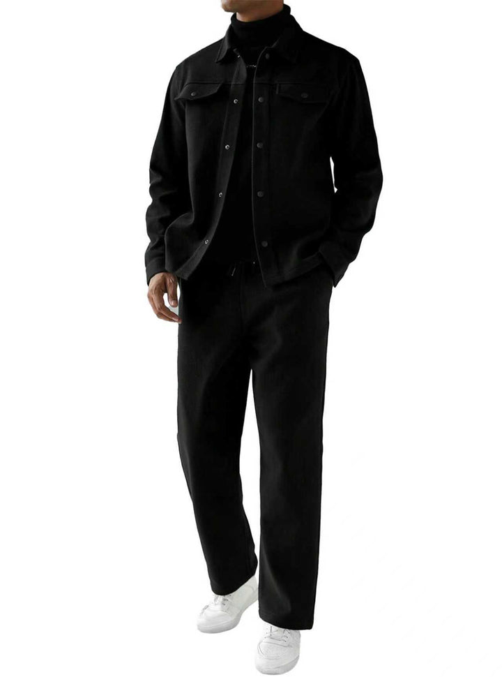 Herren nan zweiteiliges Overshirt- und Relaxhose-Set aus weichem Baumwollfrottee mit Druckknopfleiste und Tunnelzug Drune