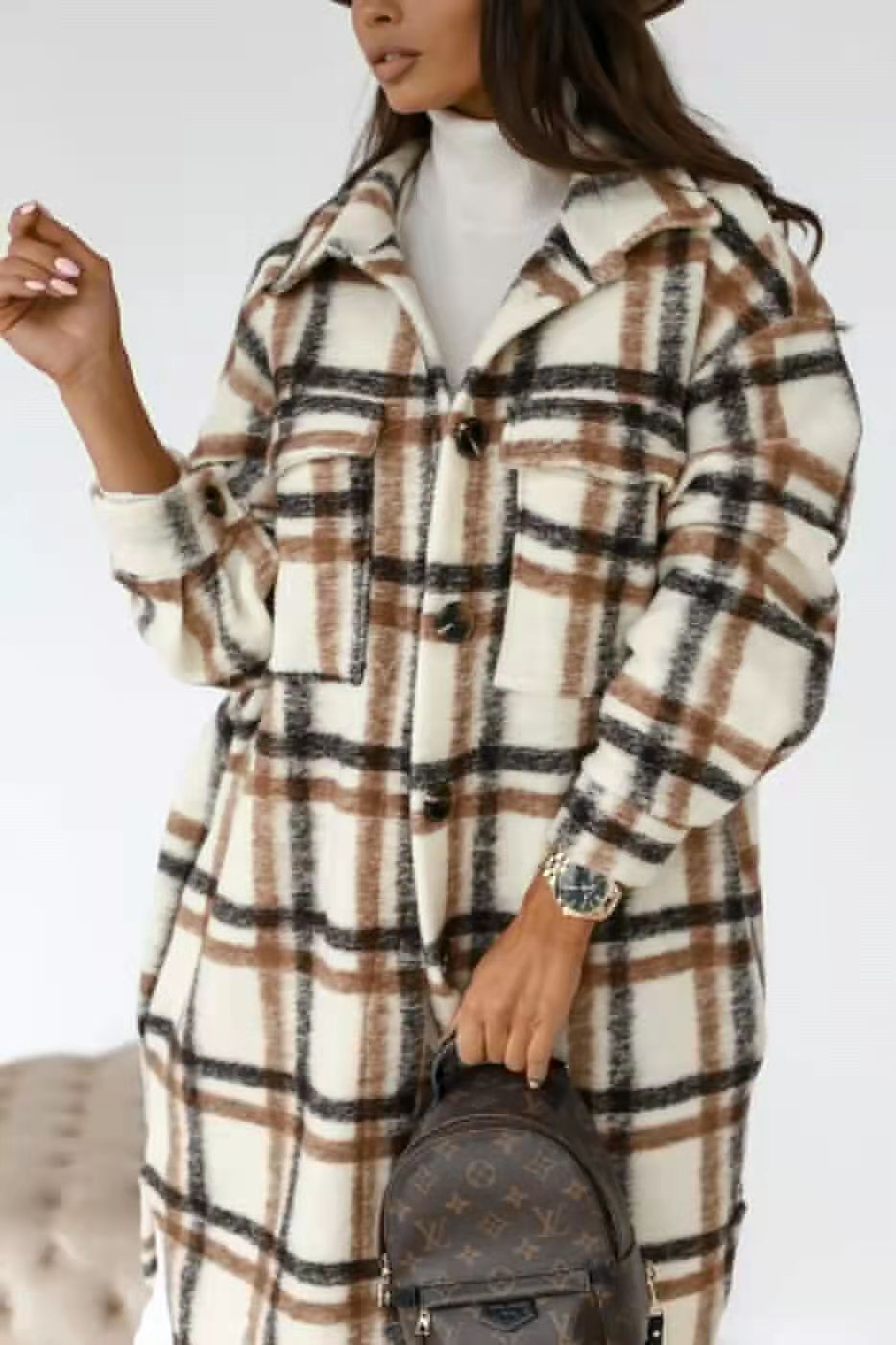 Damen Karierter Oversized-Hemd-Mantel mit praktischen Taschen Drune