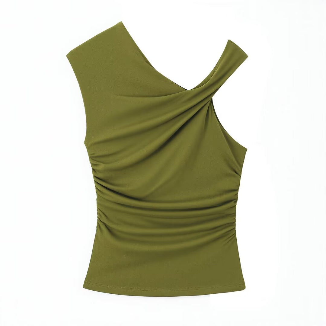 Damen ärmelloses Top mit asymmetrischem Schnitt und elegantem Faltenwurf Drune