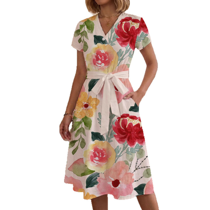 Damen Midi-Kleid mit floralem Design und bequemer Passform Drune