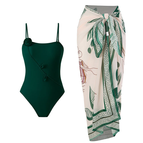 Damen Einteiler Badeanzug mit floralem Design und passendem Strandüberwurf Drune