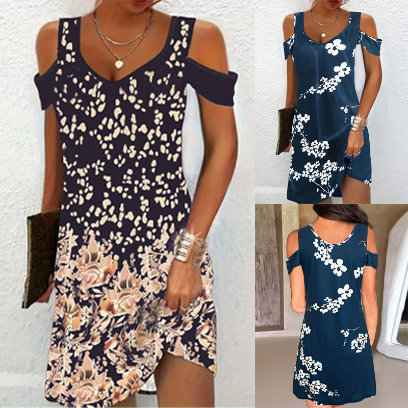 Damen Kleid mit angesagten Schulterauschnitten und elegantem floralem Druck Drune