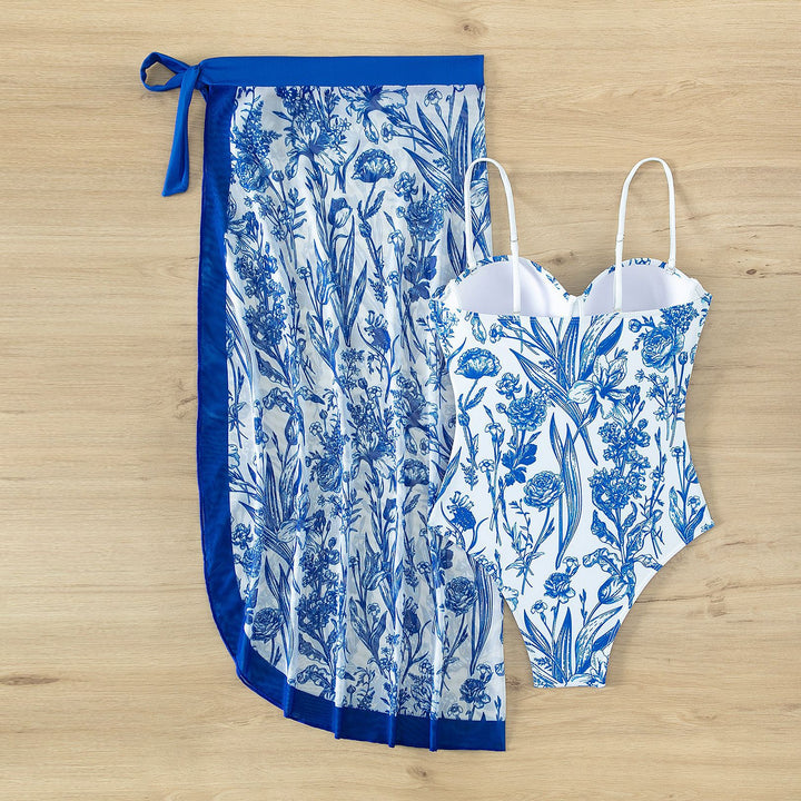 Damen Bademode mit floralem Muster und transparenter Sarong-Hülle Drune