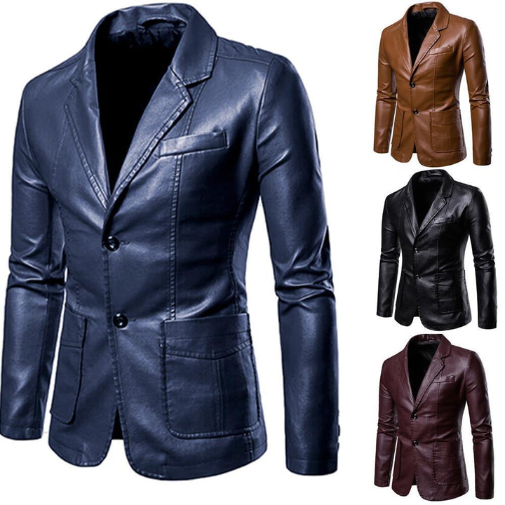 Herren nan schlanker Lederblazer mit Reverskragen und aufgesetzten Taschen Drune