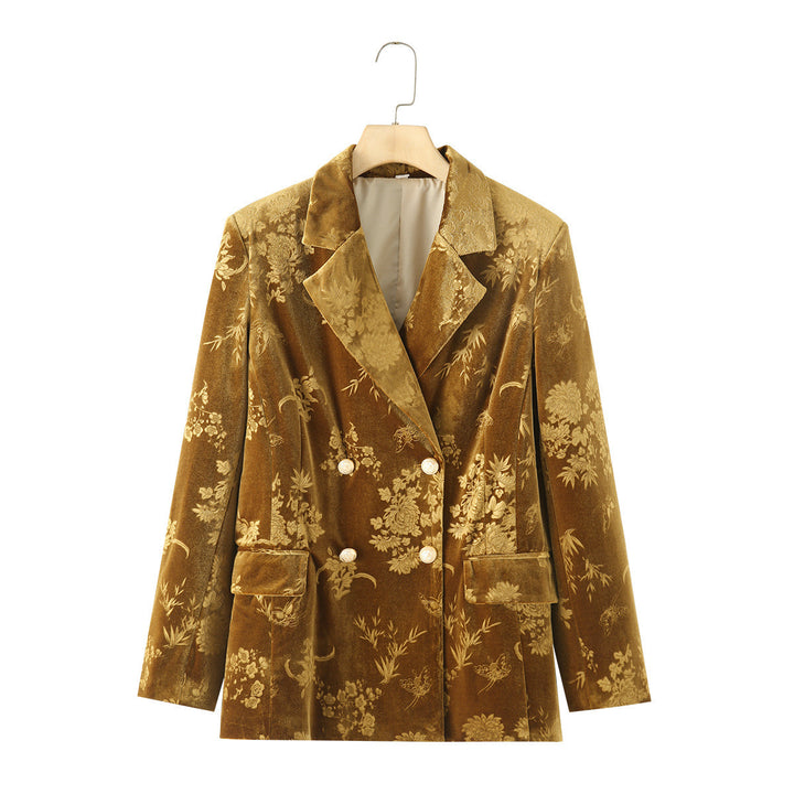 Femme Reverskragen Samt Blumen Blazer Drune