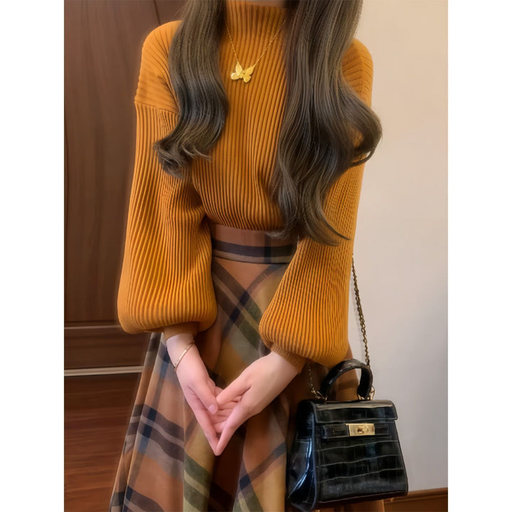 Damen Elegantes Strickoberteil mit weitem Puffärmel Drune