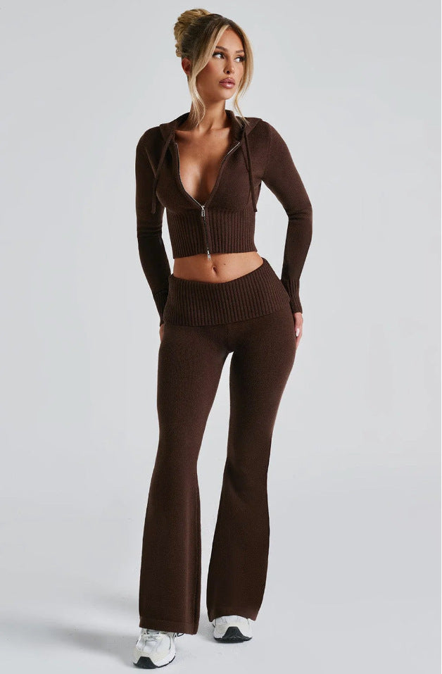 Damen Sportliches Crop-Set mit Kapuze und Zip Drune