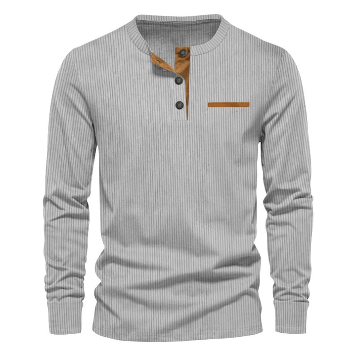 Herren nan Langarm-Henley mit feiner Rippenstruktur, schmaler Silhouette und Brustpaspel Drune