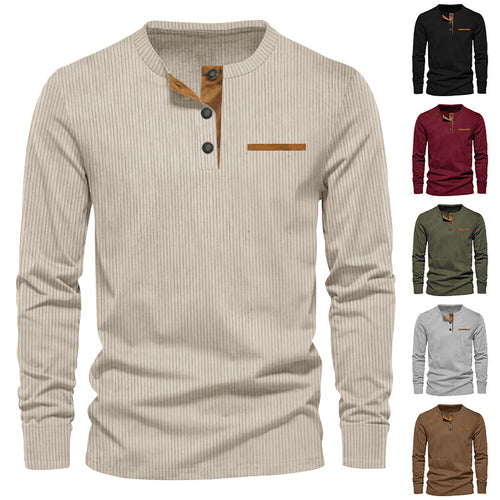 Herren nan geripptes Henley Langarmshirt aus Baumwollmischung figurbetont Drune