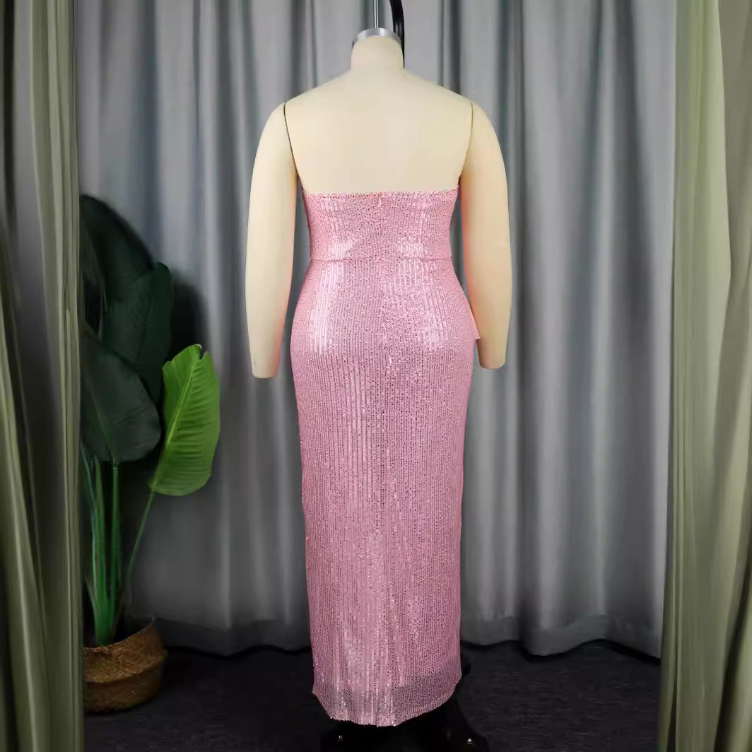 Damen Glänzendes Abendkleid mit asymmetrischem Schnitt und voluminöser Schleifen-Applikation Drune