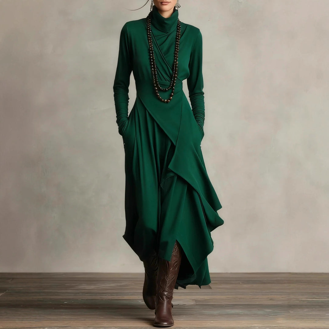Damen Elegantes Maxikleid mit drapiertem Oberteil und asymmetrischem Schnitt Drune