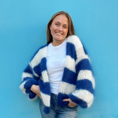 Damen Grobstrickjacke mit modischem Streifenmuster und weiten Ärmeln Drune