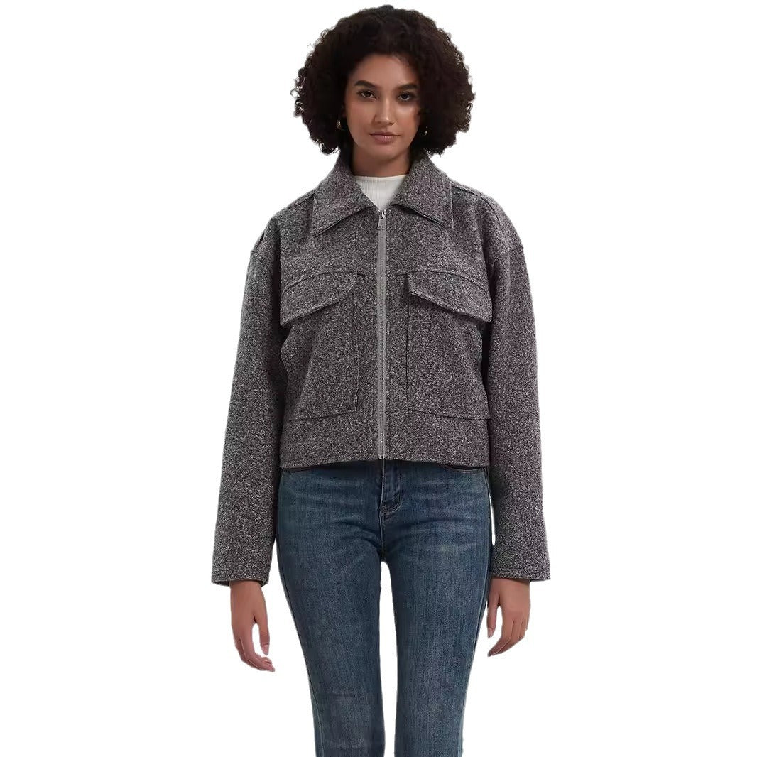 Damen cropped Utility-Jacke mit doppelten Brusttaschen Drune