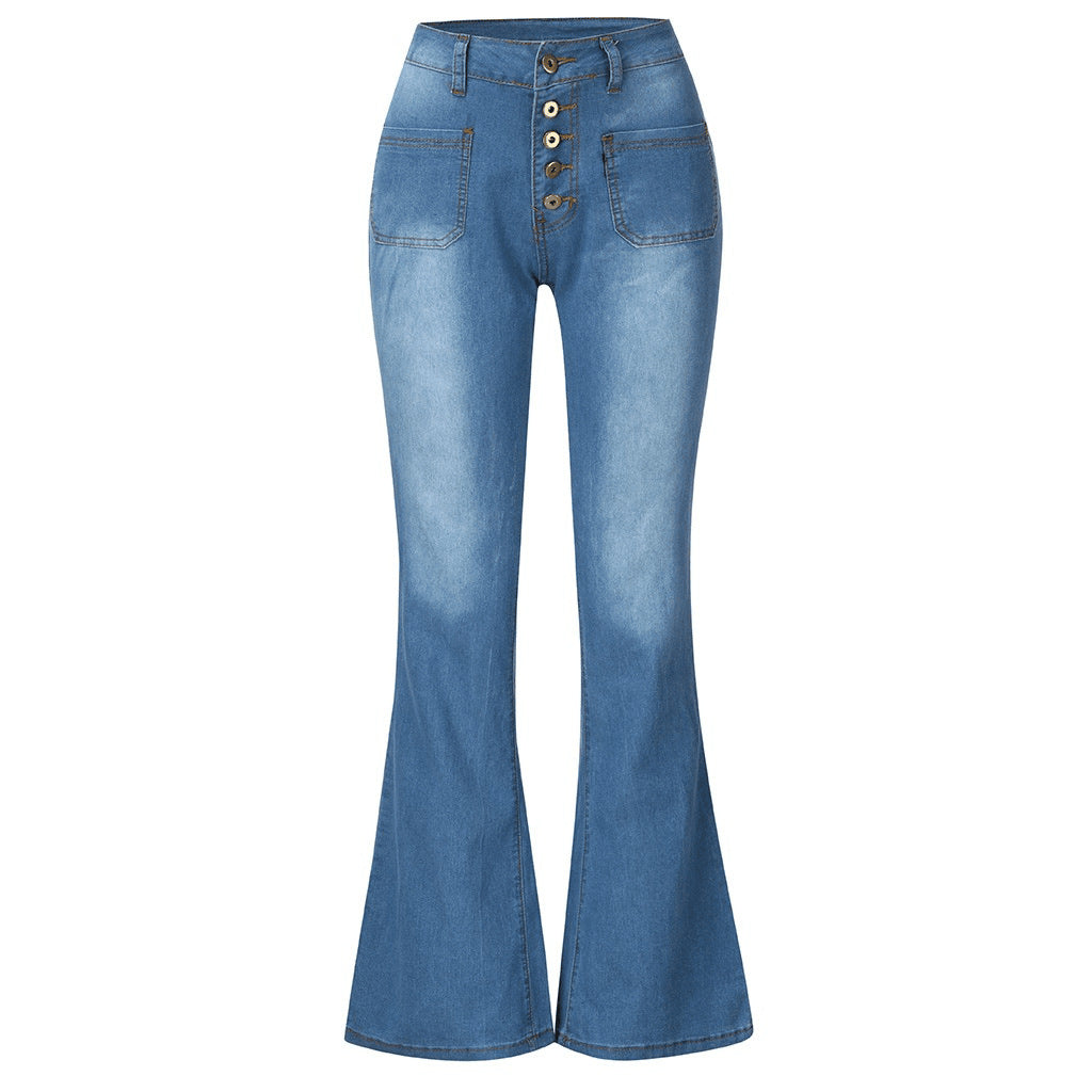 Damen nan High-Waist Schlaghose mit sichtbarer Knopfleiste und aufgesetzten Fronttaschen Drune