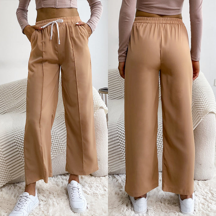 Damen lässige Sporthose mit hohem Bund und elastischem Taillenzug Drune