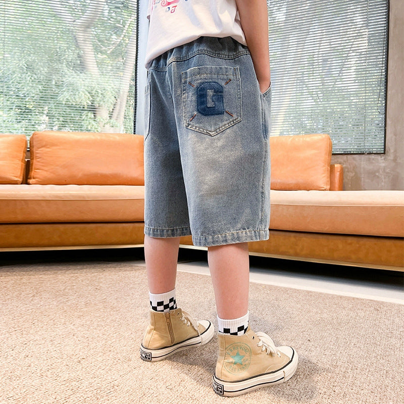 Jungen lässige Denim-Shorts mit kreativen Applikationen Drune