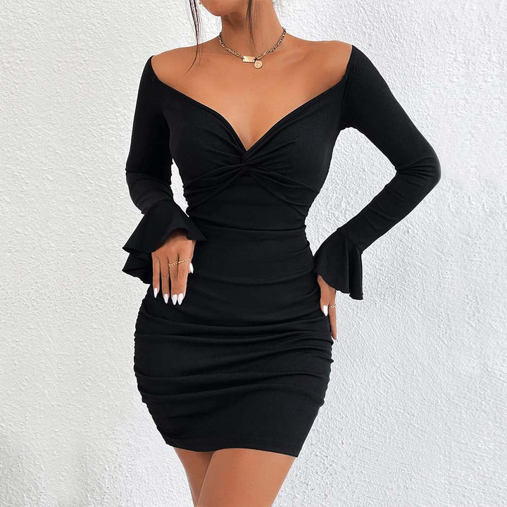 Damen Minikleid mit tiefem V-Ausschnitt und schmalem Rock Drune