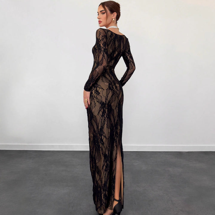 Damen Spitzenmaxikleid mit durchscheinenden Einsätzen Drune