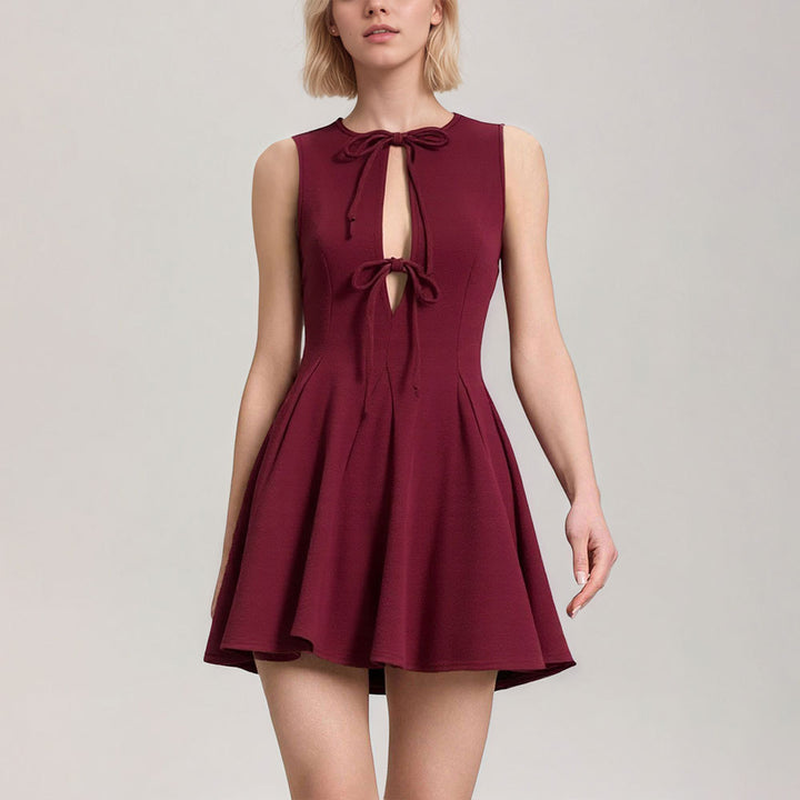 Damen Minikleid mit tiefem Ausschnitt und verspieltem Bindeband Drune