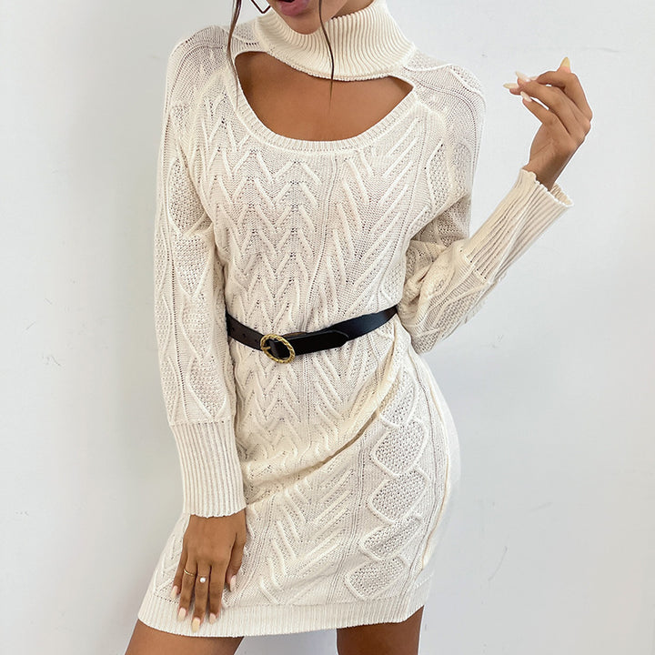 Damen Strickkleid mit hochgestellt Kragen und modernem Cut-Out Drune