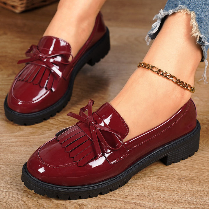 Damen Klassische Loafers mit elegantem Lackfinish und modischem Schleifen-Detail Drune