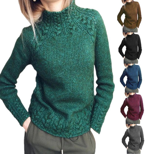 Damen nan grobgestrickter Zopfmuster-Pullover mit Stehkragen und tailliertem Schnitt Drune