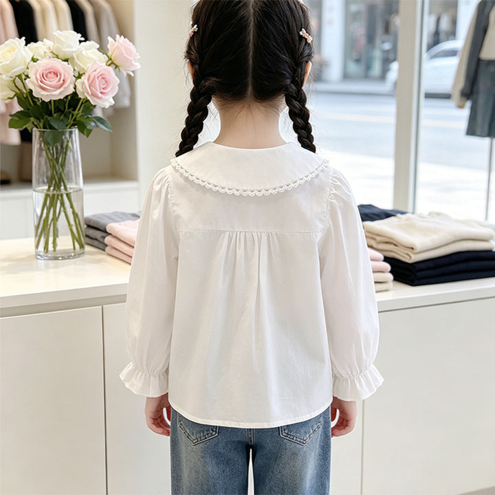 Mädchen elegante Bluse mit rüschenbesetztem Kragen Drune