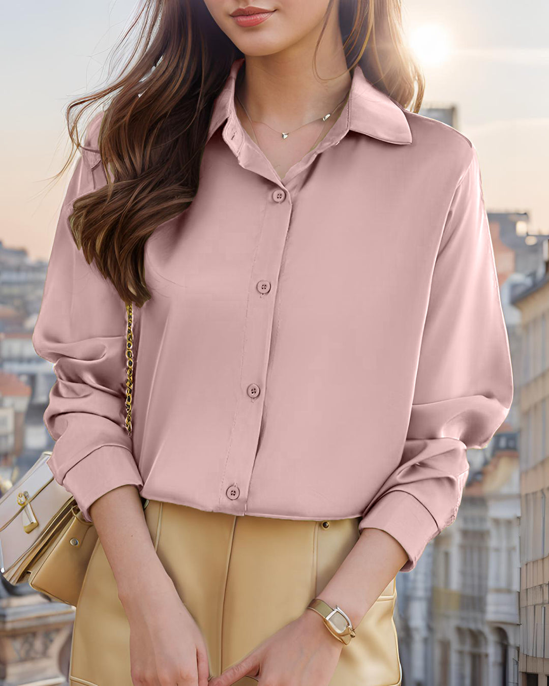 Damen Elegante und leichte Bluse mit komfortablem Schnitt und feinem Glanz Drune