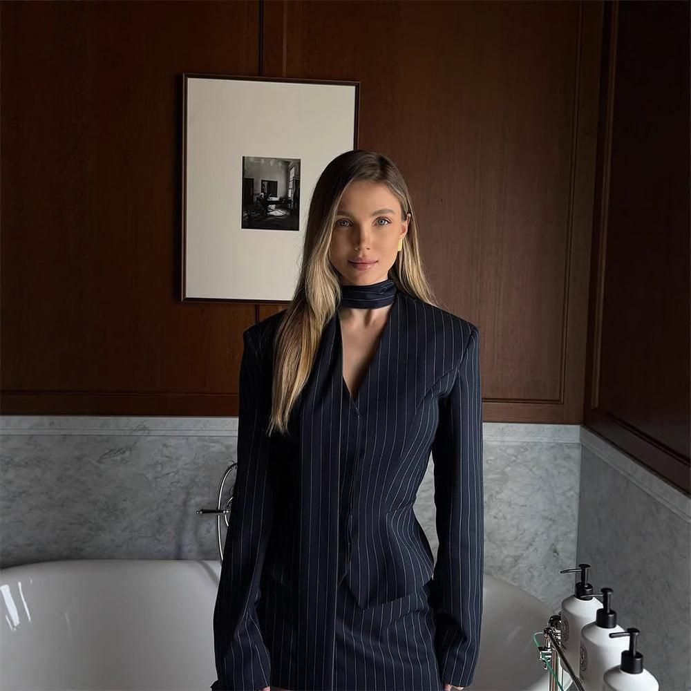 Damen eleganter Blazer mit schickem Bindegürtel Drune