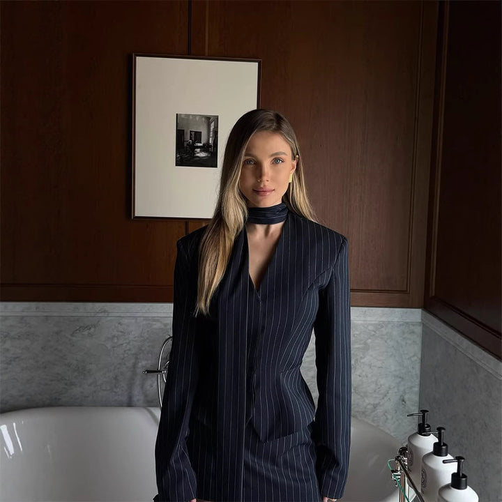 Damen eleganter Blazer mit schickem Bindegürtel Drune
