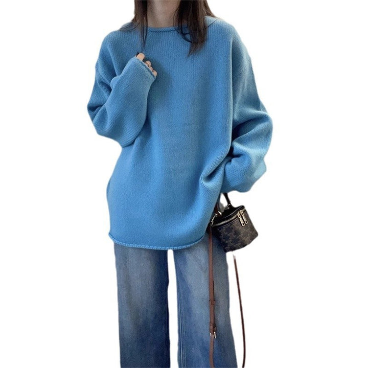 Damen Oversized Strickpullover mit lässigem Schnitt und hohem Kragen Drune