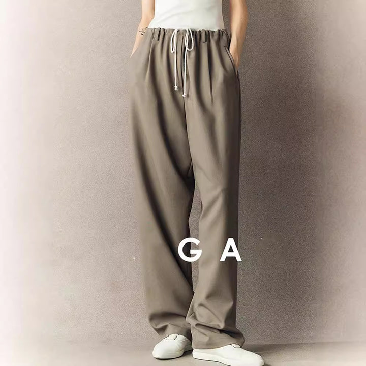 Damen komfortable und weit geschnittene Chino-Hose mit verstellbarem Bund Drune