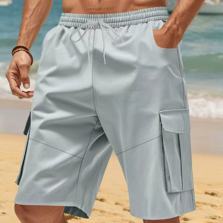 Herren nan technische Reisefreizeit-Bermuda mit elastischem Bund, Kordelzug und funktionalen Klapptaschen Drune