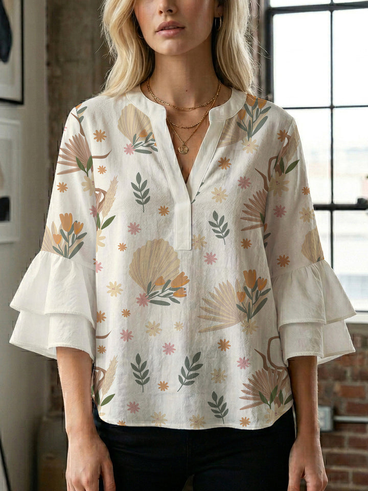 Damen Bluse mit Rüschendetails und auffälligem Animal-Print Drune