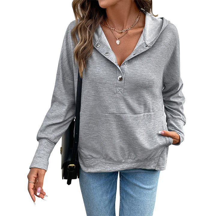 Damen lässiger Kapuzenpullover mit modischem Knopfdetail und warmem Stoff Drune